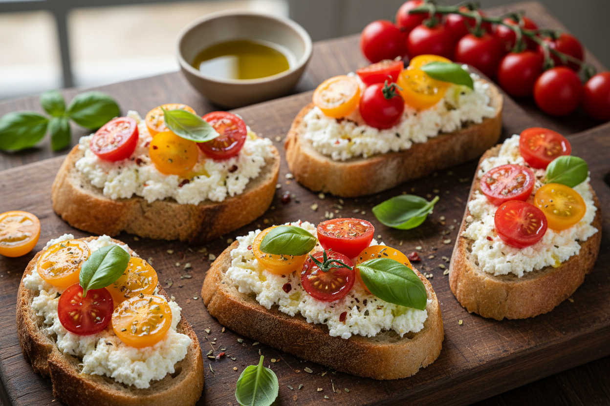 Bruschettas Gourmet con Queso de Cabra y Tomates Cherry