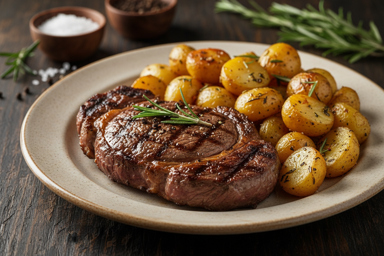 Filete de Res con Papas Cambray y Romero