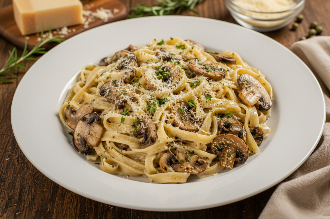 Pasta Fresca con Champiñones y Parmesano